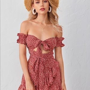 SHEIN Tie front cutout detail shirted back bardot dress